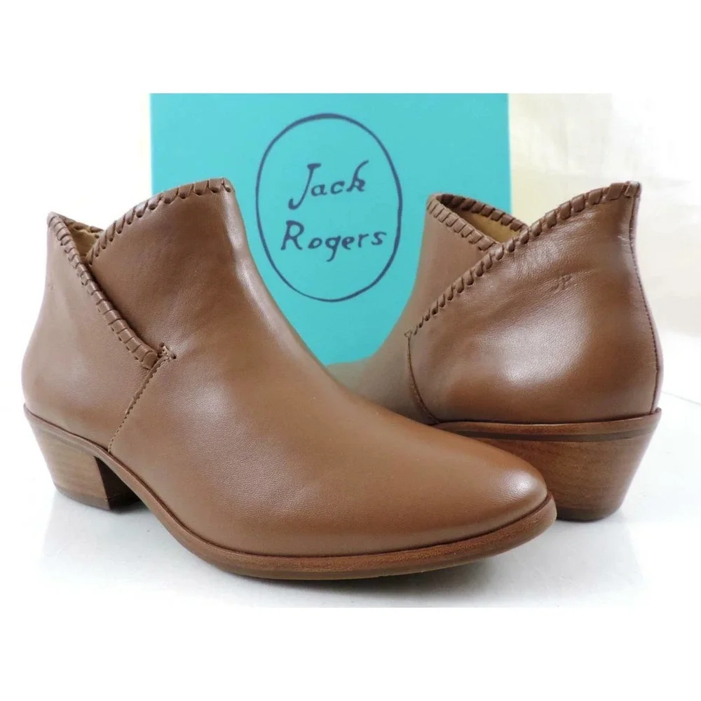 Jack Rogers Sadie Low Heel Ankle Boot Booties Leather Oak Size 7.5 - Picture 4 of 10